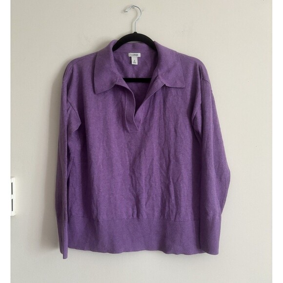 L.L. Bean Sweaters - LL Bean Womens Medium Cotton Cashmere Sweater Polo V Neck Purple Preppy Outdoor